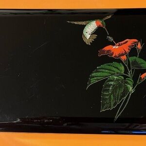 Vintage Otagiri Japan Black Hummingbird Music Jewelry Box Lacquerware. Otagiri